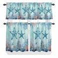thumbnail image 2 of Kitchen Window Curtains Valance and Tier Set, Marine Life Starfish Coral Seaweed Rod Pocket Tier Curtain Valance Set, Watercolor Undersea World Light Filtering Cafe Curtains for Bedroom Living Room, 2 of 9