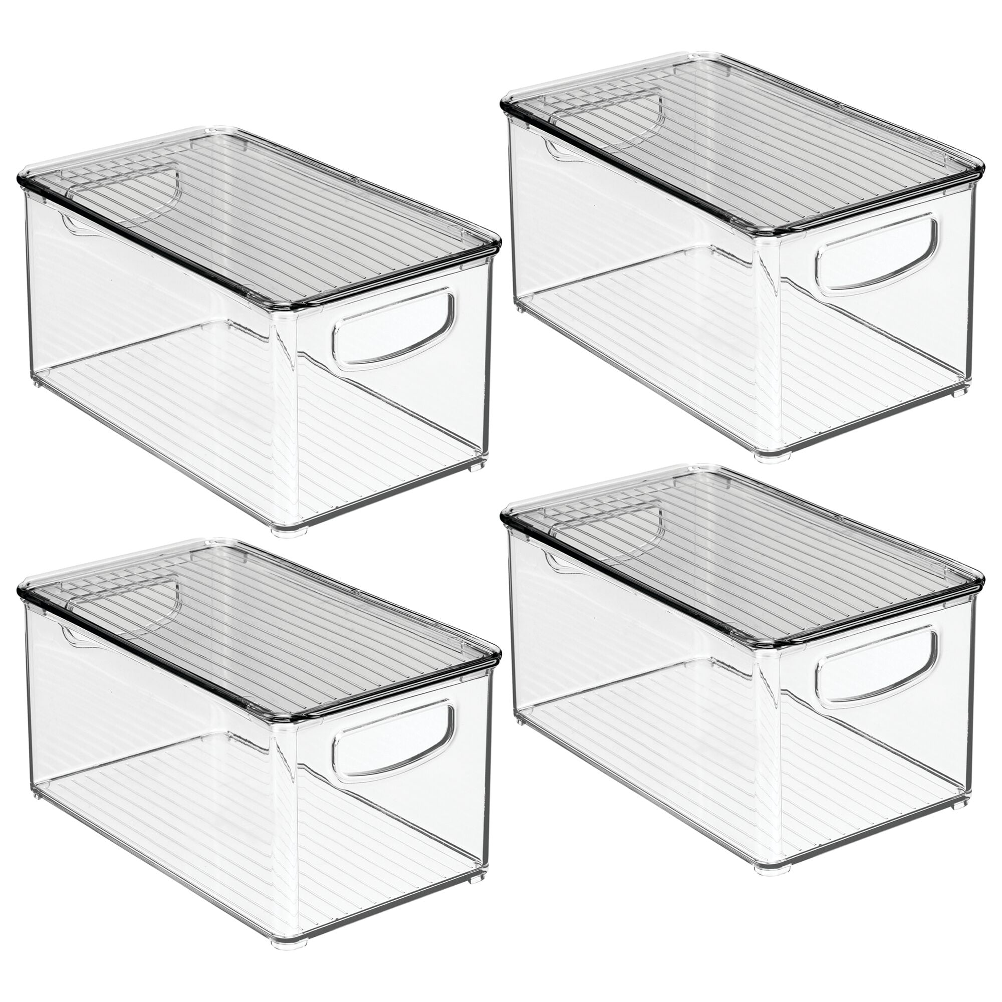 mDesign Plastic Deep Kitchen Storage Bin Box, Lid/Handles, 4 Pack,  Clear/White 