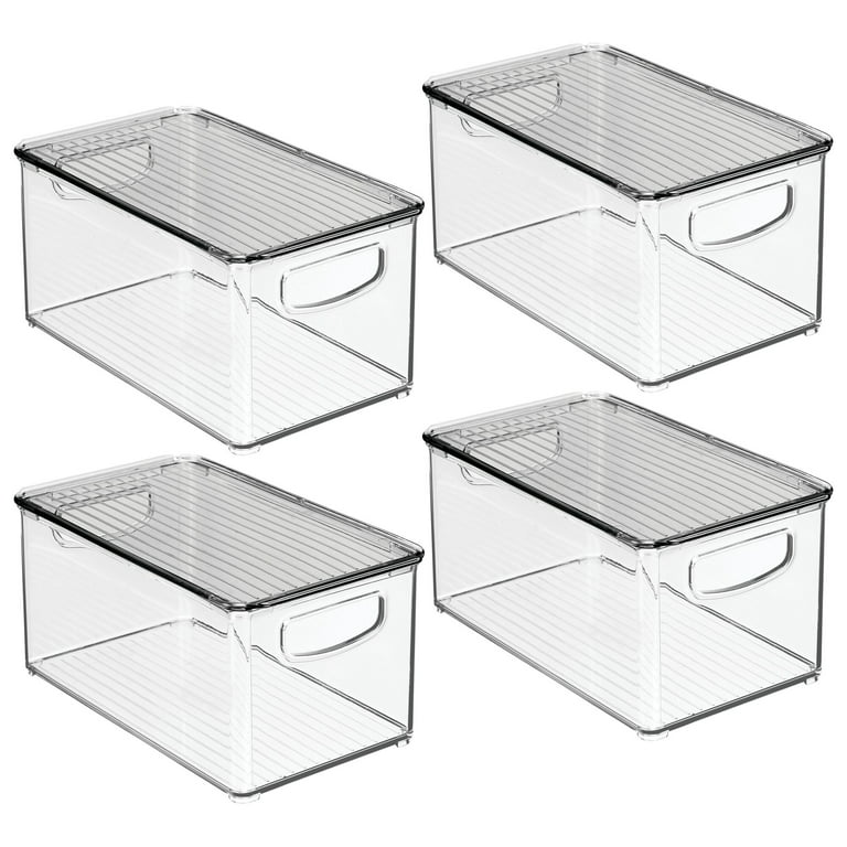 mDesign Plastic Office Storage Bin Box with Lid and Handles, 4 Pack,  Clear/Gray 