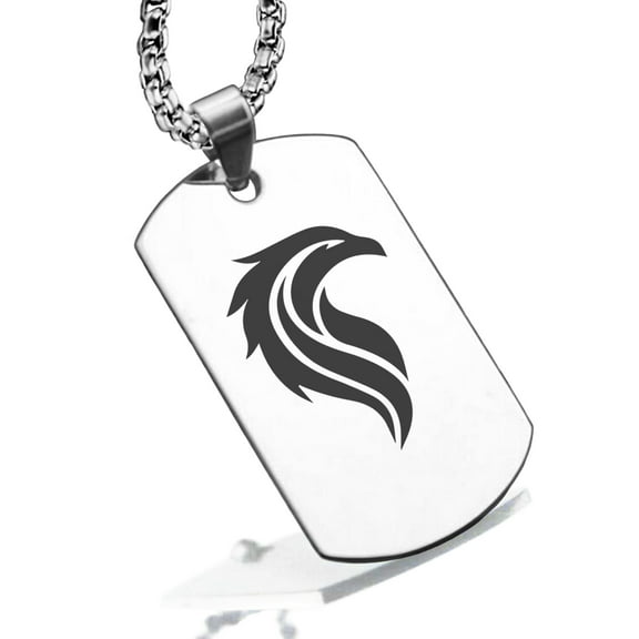 Stainless Steel Mythical Phoenix Head Dog Tag Pendant Necklace