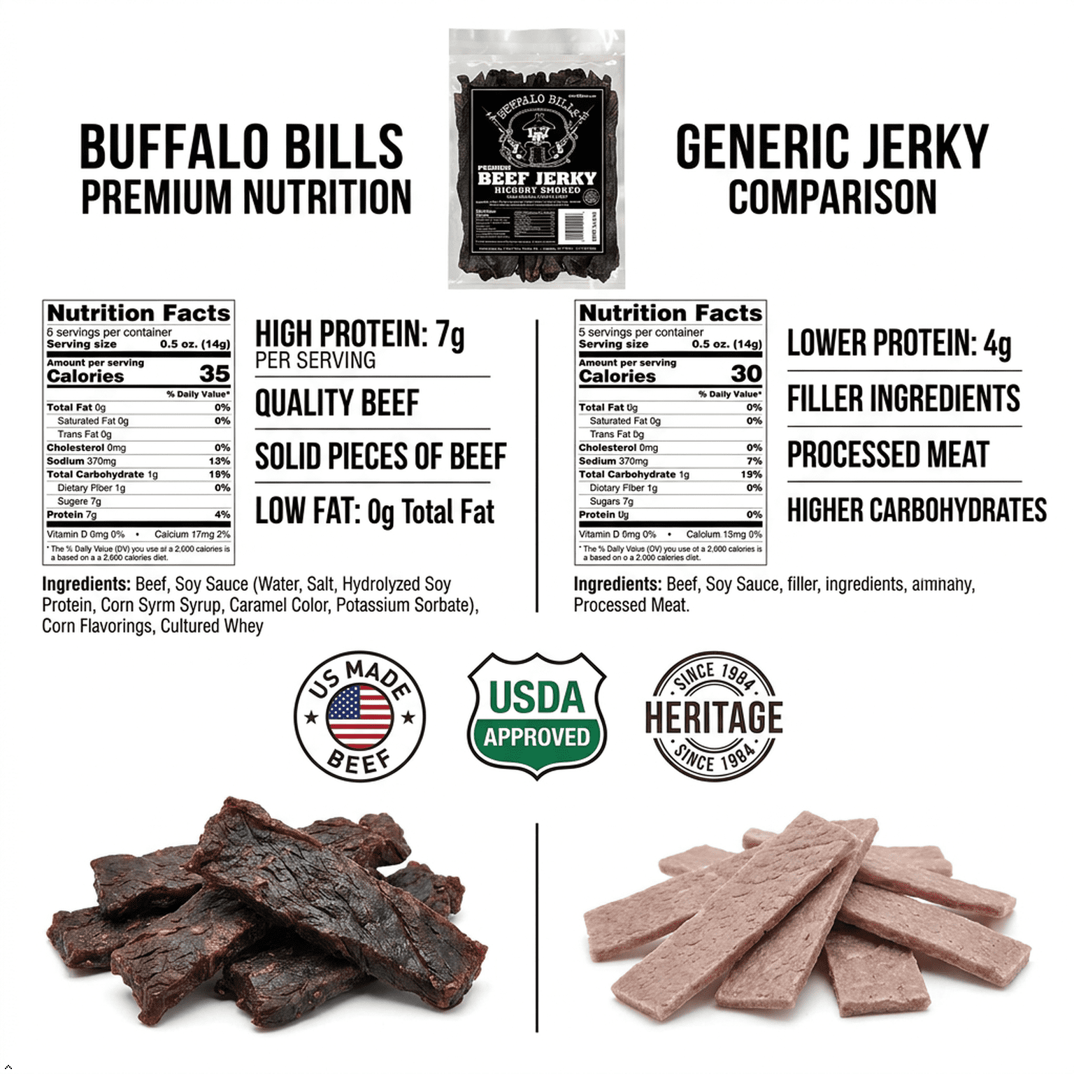 Buffalo Bills 16oz Premium Hickory Beef Jerky Pieces (hickory smoked beef jerky in random size pieces)