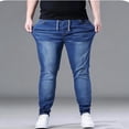 thumbnail image 2 of Ihhxva Men's Denim Jeans Slim Leg Elastic Waist Drawstring Stretchable Adjustable Waist Solid Color Casual Daily Wear Streetwear Denim Pants - Blue 2XL, 2 of 9