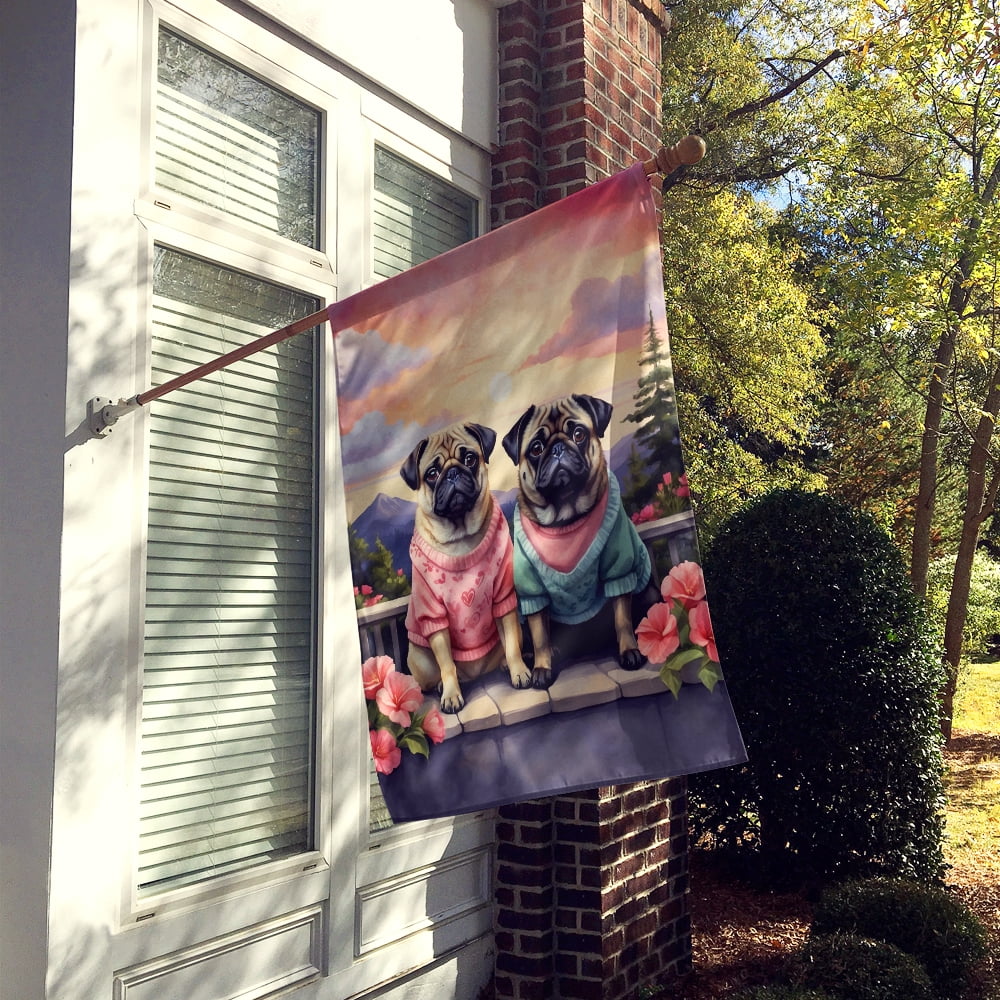 Pug Two Hearts House Flag 28 in x 40 in