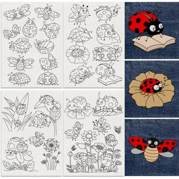 30Pcs Ladybug 4 Sheets Water Soluble Embroidery Pattern Stabilizers Stick and Stitch Embroidery Stickers Hand Sewing DIY Ladybug Embroidery Papers