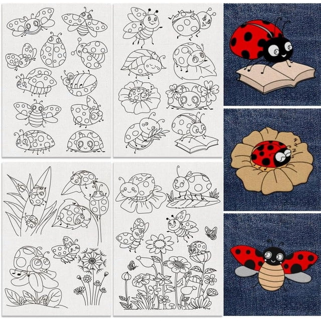 30Pcs Ladybug 4 Sheets Water Soluble Embroidery Pattern Stabilizers Stick and Stitch Embroidery Stickers Hand Sewing DIY Ladybug Embroidery Papers