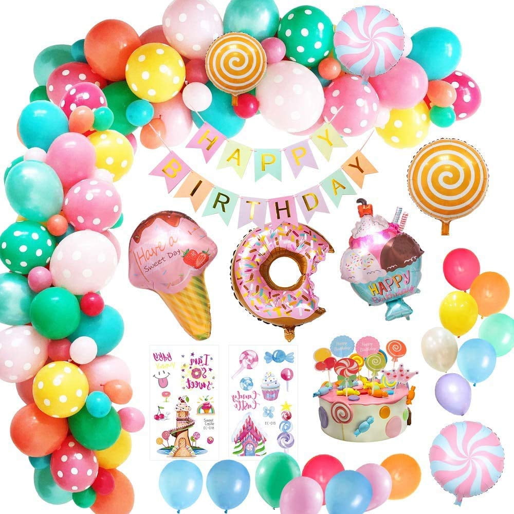 Party Decorations Balloon Arch Kit 3D Ice Cream Balloon Happy Birthday Balloon Banner Donut Loollipop and Latex Party Ballons