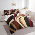 thumbnail image 2 of Black Red Brown 7Pcs Comforter Set Twin Size Vintage Abstract Stripes Bedding Set Women Adult Bedroom Decor Geometric Circle Waves Fitted + Flat Sheet Soft Polyester 2 Pillow Cover, 2 of 5