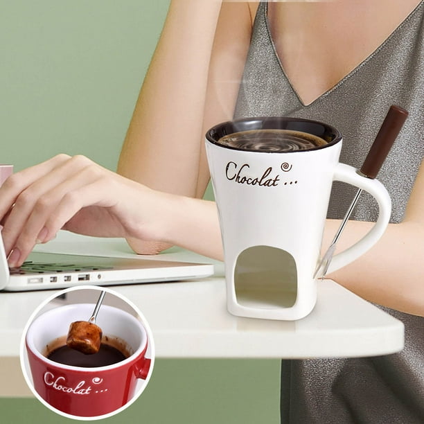 Taza de Cerámica para Fondue de Chocolate con Calentador de Velas para Derretir Queso, Chocolate y Leche: Accesorio Multiusos para Cocina y Comedor.
