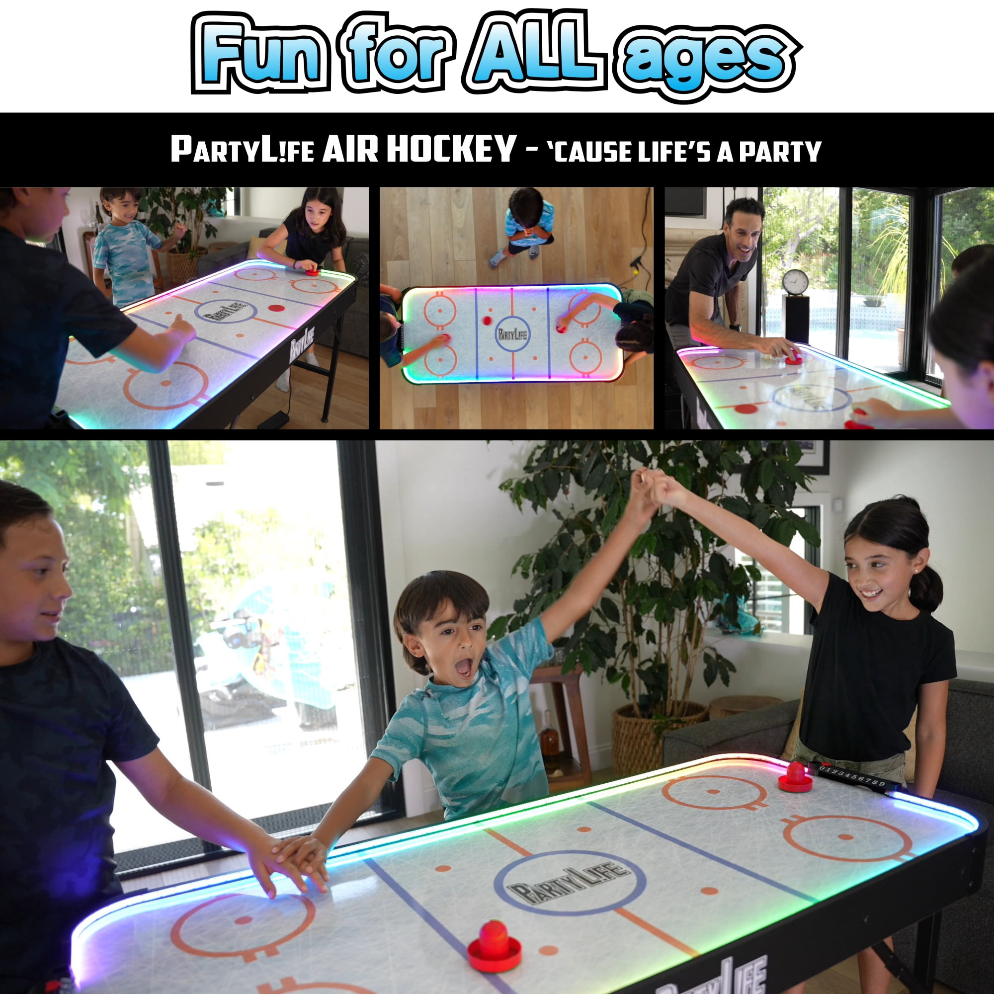 PartyLife 54-Inch Arcade Air Hockey Table – Fold & Store Leg Design, Smooth Playing Surface, Powerful Motor – Perfect for Kids & Adults