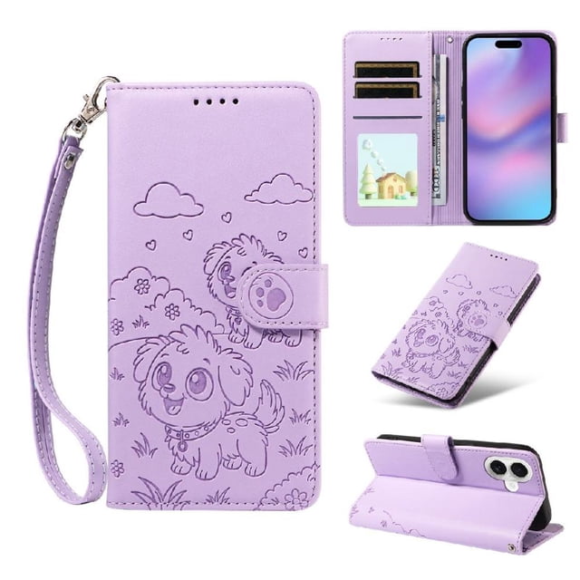 Funda Cartera GANGXUN con Diseño de Perrito en Relieve para iPhone 17 , Protección 360° con Ranuras y Correa Desmontable