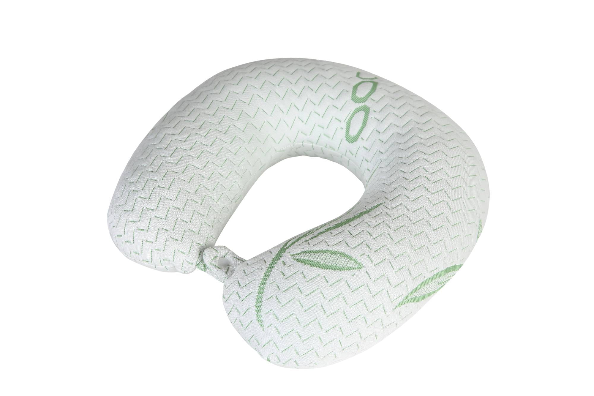 Bamboo Neck Travel Pillow Machine Washable Cover, Ergonomically Designed, Hypoallergenic
