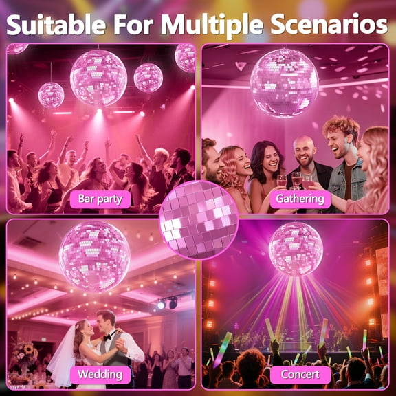 WETS (Gold, Pink) 12 inch/16 inch/20 inch mirrored disco ball, suitable for DJ club parties/live stages/wedding homes/decorations, easy to hang atmosphere enhancer