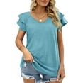 thumbnail image 4 of Luxtrada - Camisetas de verano para mujer, con volantes, manga corta, cuello en V, estilo informal, corte holgado (turquesa, 2XL), 4 of 6