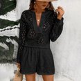 thumbnail image 2 of MORTTIC Women's Elegant V-Neck Lace Blouse & Shorts Set - Summer Semi-Sheer Hollow-Out Two Piece Outfit, 2 of 6