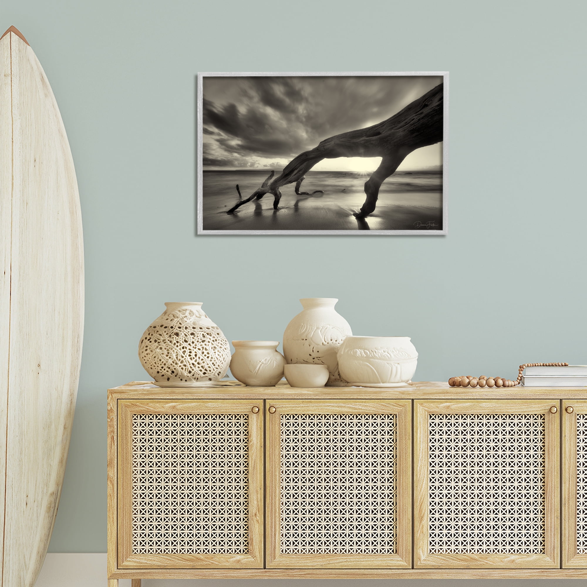Stupell Industries Tree Trunk on Shore Landscape Photography Gray Framed Art Print Wall Art, 30 x 20