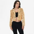 thumbnail image 6 of Women's Sequin Cropped Blazer Long Sleeve Sparkly Open Front Jacket - Medium, Gold, 6 of 7