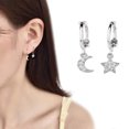thumbnail image 3 of Dainty Moon Star Small Hoop Earrings Crystal Sterling Silver Dangle Hoops for Women, 3 of 5