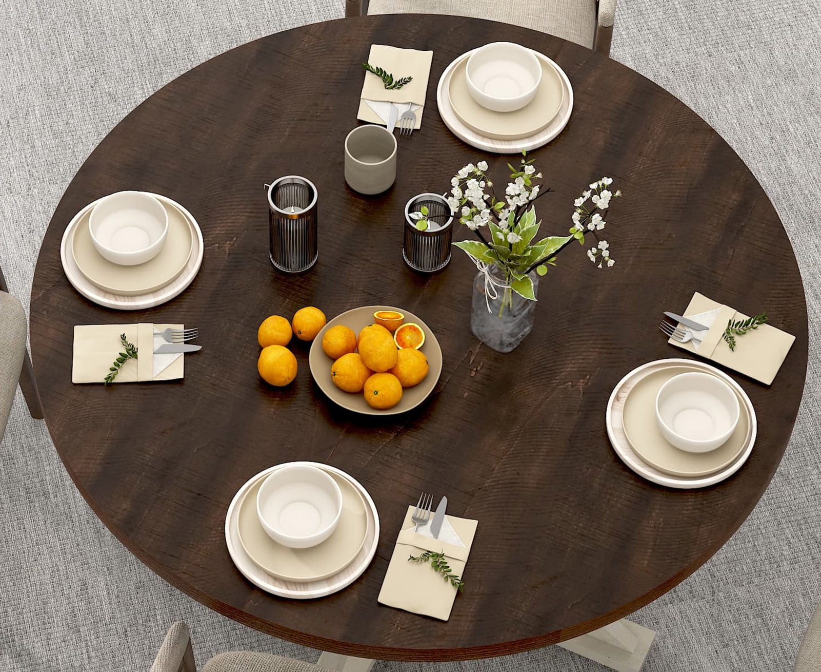 ChVans 47" Round Dining Table for 4 People, Rustic Farmhouse Wooden Round Table for Kitchen Living Roon Dinning Room