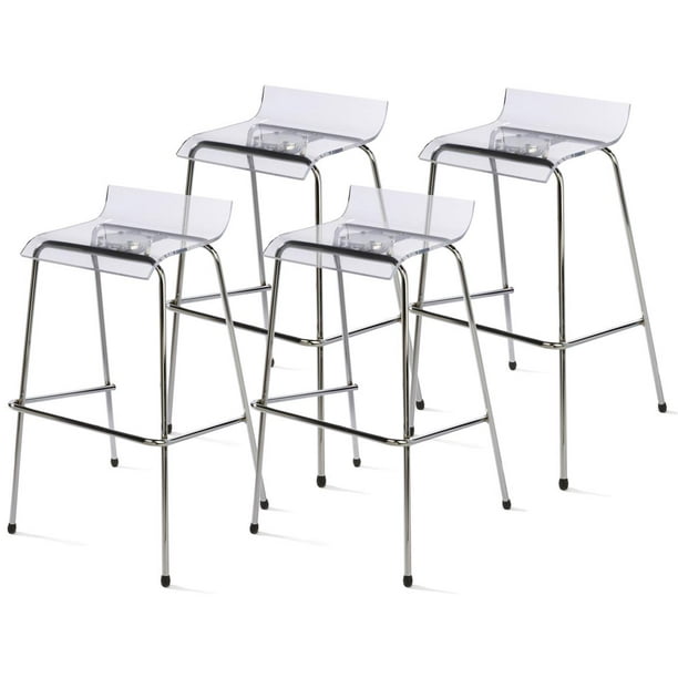 Set Of 4 Modern Bar Stools With Clear Acrylic Seat Backless Modern Bar Stools With Clear Acrylic
