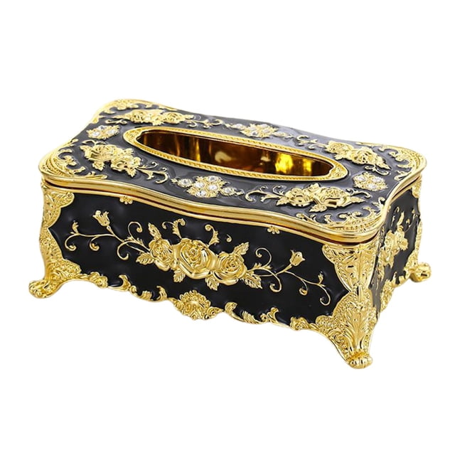 veasfak Home Rectangular Tissue Paper Box Case Holder Cover Black Golden