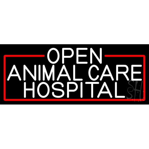 White Animal Care Hospital With Red Border LED Neon Sign 10" Tall x 24" Wide - inches Black Square Cut Acrylic Backing, with Dimmer - Premium built indoor Sign for Décor, Event, Workshop, Storefront.