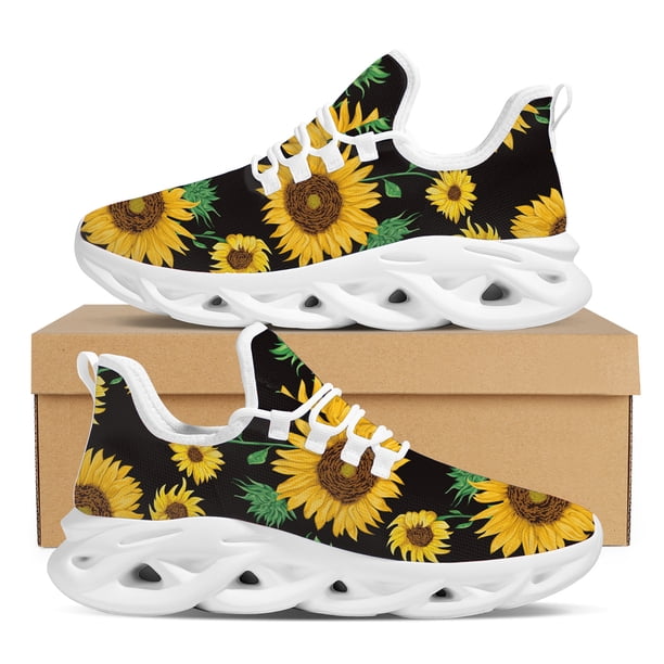 Zapatos vulcanizados con estampado de girasoles para mujer, zapatillas cómodas y transpirables, planos informales con cordones para mujer