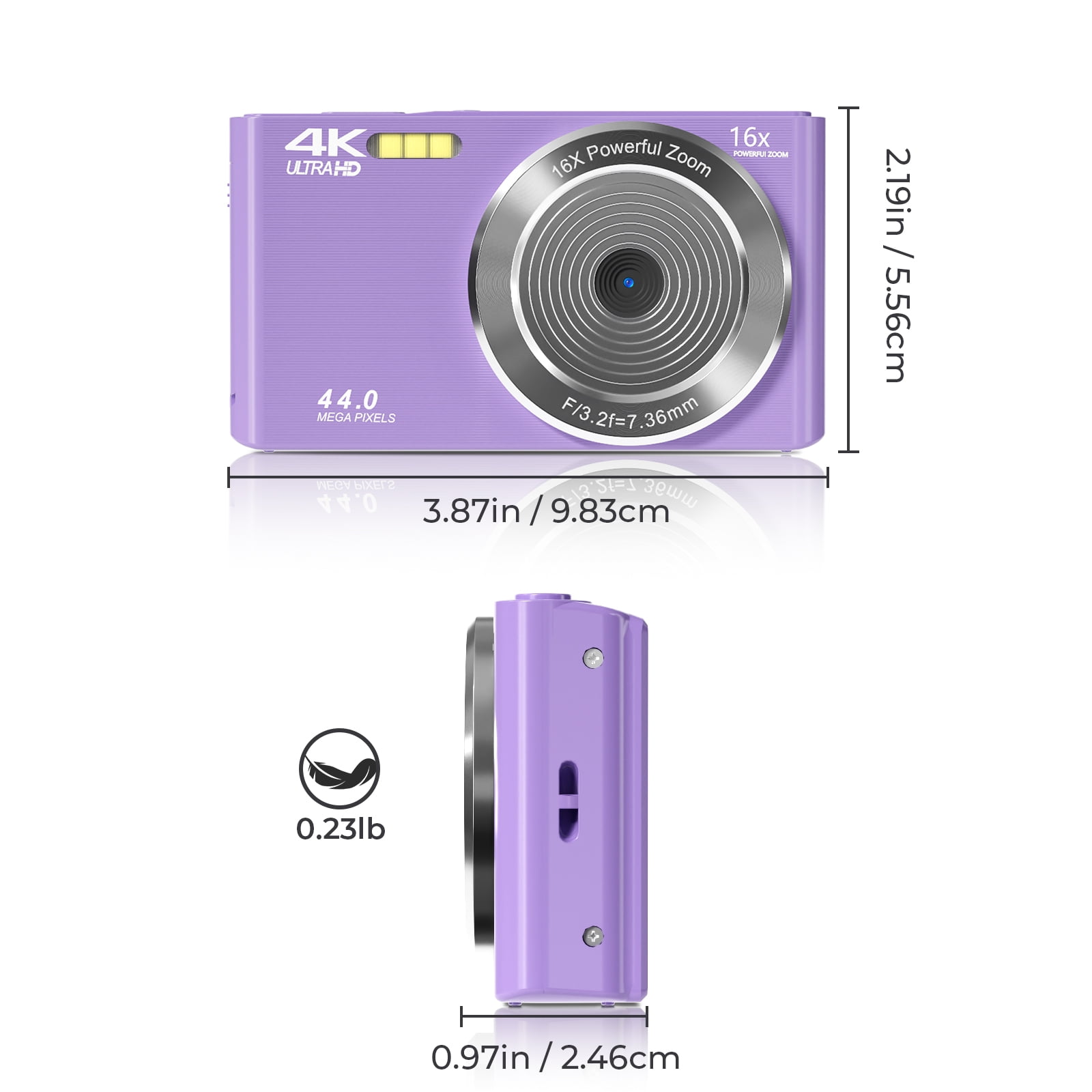 KEEPBERRY 4K Compact Digital Camera,Auto Focus 16x Zoom, 64GB TFCard, Lightweight, Purple, for Teens