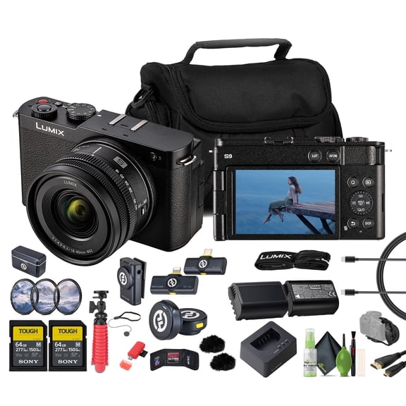 Panasonic Lumix S9 Mirrorless Camera with 18-40mm f/4.5-6.3 Lens (Black)   2 pack of 64GB Memory Card   Hollyland LARK M2 DUO 2-Person Wireless Combo Microphone   More