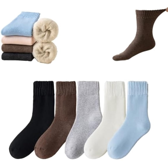 5 Pairs Women's Solid Mid-calf Socks, Thick Warm Thermal Socks for Winter, Cozy Boot Sock & Everyday Crew Sock