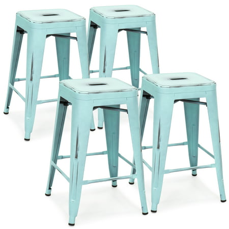 Best Choice Products 24in Set of 4 Stackable Modern Industrial Distressed Metal Counter Height Bar Stools -