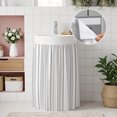 thumbnail image 4 of Light Grey Cabinet Curtains 28"W x 35L, Farmhouse Striped Modern Artwork Under Sink Skirt for Bathroom Vanity Kitchen Self Adhesive, Dust-Proof Privacy Curtain for Closet Shelves Laundry Room, 4 of 9