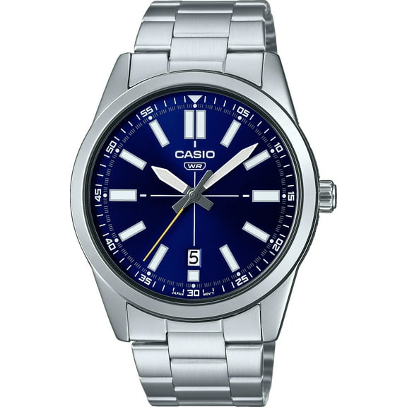 Casio MTP-VD02D-2E Men's Stainless Steel Blue Dial 3-Hand Analog Sporty Watch