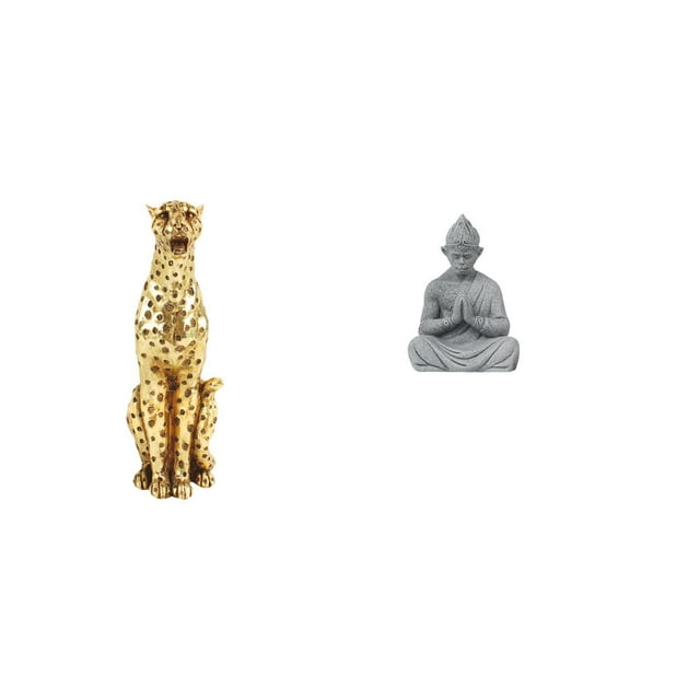 Figura de guepardo,Figura de guepardo dorado,adorno de escritorio moderno,Estatua de mono,Estatua de Buda Mono para Interiores y Exteriores Budista,Figuras en miniatura meditando para decorar