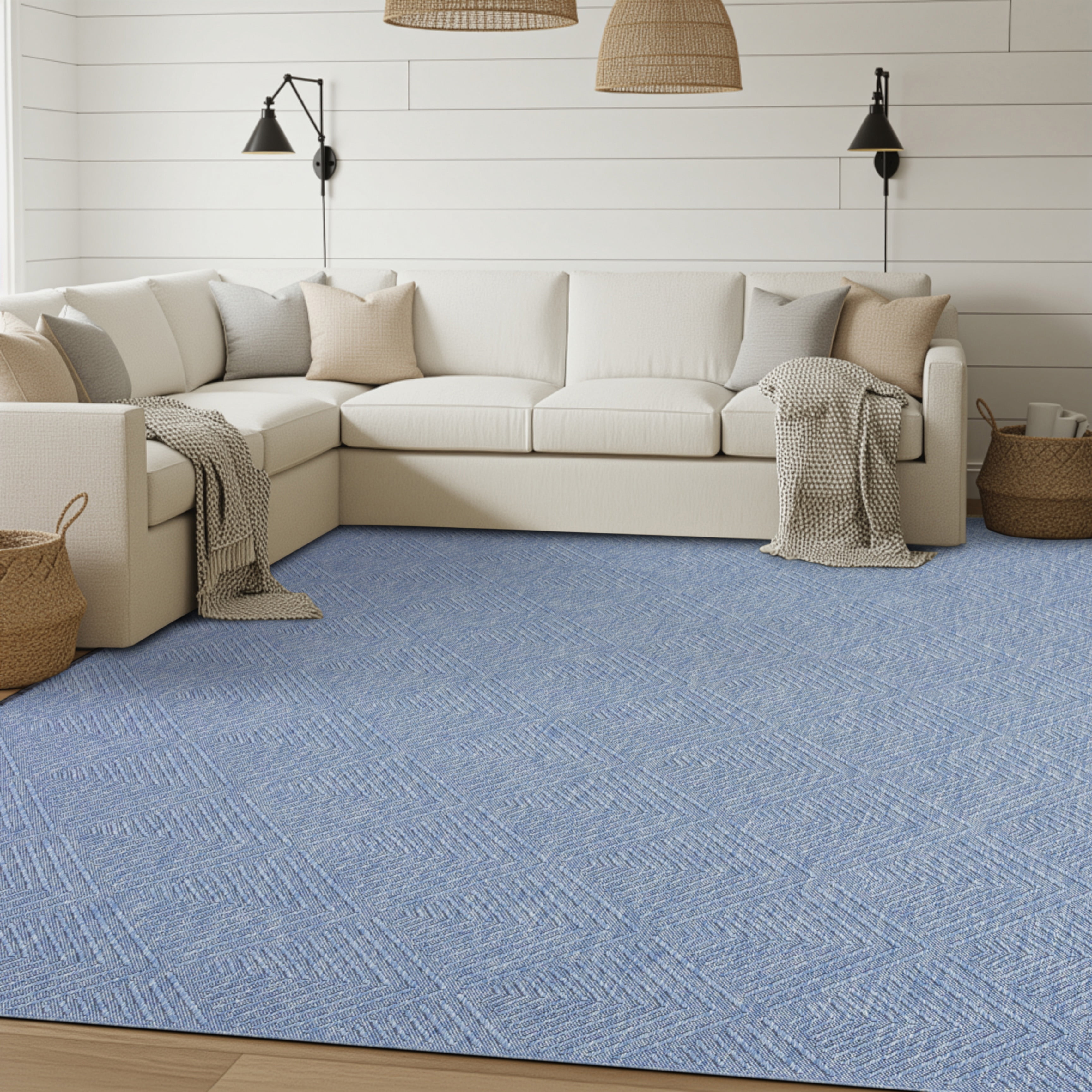 Alma Transitional 2' x 3' Blue and Azure Blue, Machine Washable Polyester & Cotton Indoor Area Rug