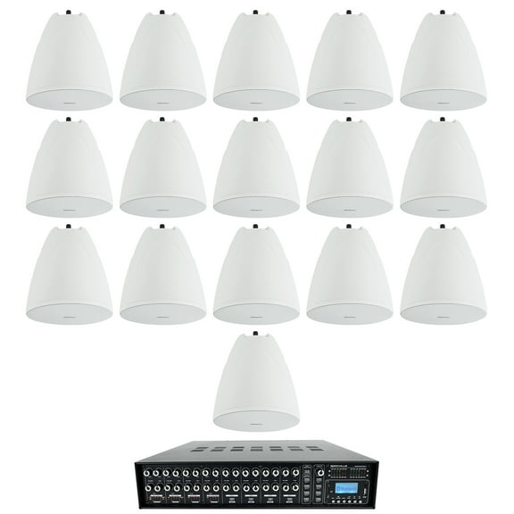 4-Zone Matrix Multi Room Commercial 70v Amplifier 16 6.5" White Pendant Speakers