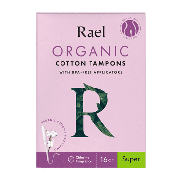 Rael Organic Cotton Tampons, with Long Applicators, Super, 16 Count