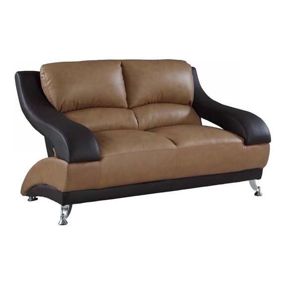 Titan Furnishings Modern Leather Upholstered Loveseat in Brown/Black