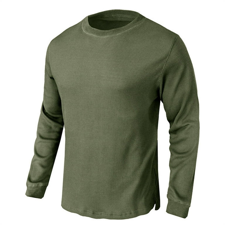 トップス MR.OLIVE  AIR YERN BIG WAFFLE KINT Ash & Erie Olive Waffle Long Sleeve Crew Neck Tee for Short Men