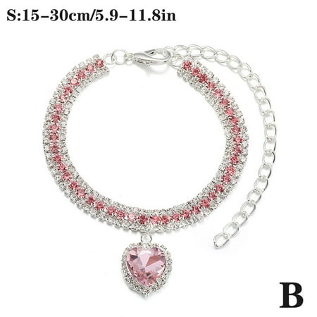 Cat Puppy Jewelry Necklace Bling Pet Dog Collar Heart Pendant Crystal Diamond V4K3