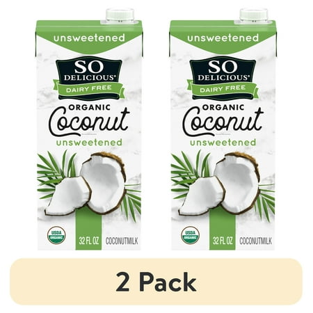 (2 pack) So Delicious Dairy Free Shelf Stable Vegan and Gluten Free Unsweetened Organic Coconut Milk Carton, 32 fl oz