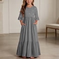 thumbnail image 2 of Atogsazn Girl's Summer Maxi Drss Kids Casual Ruffle Short Sleeve Dresses Flowy Party Tiered Sundress Gray 11-12 Years Fashion, 2 of 7