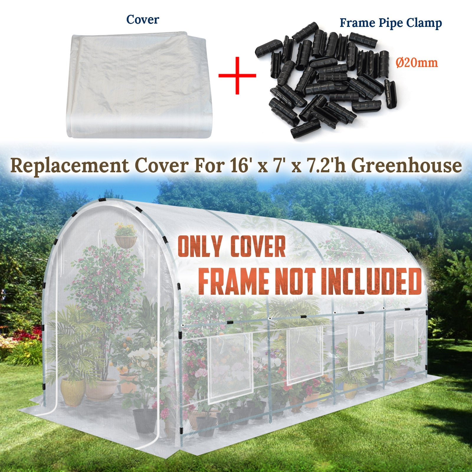 SUNRISEUMBRELLA Half-Transparent Greenhouse 3Pcs Cover Replacement ONLY Larger Walk in Outdoor Plant Garden, Frame NOT included（16x7x7 FT）