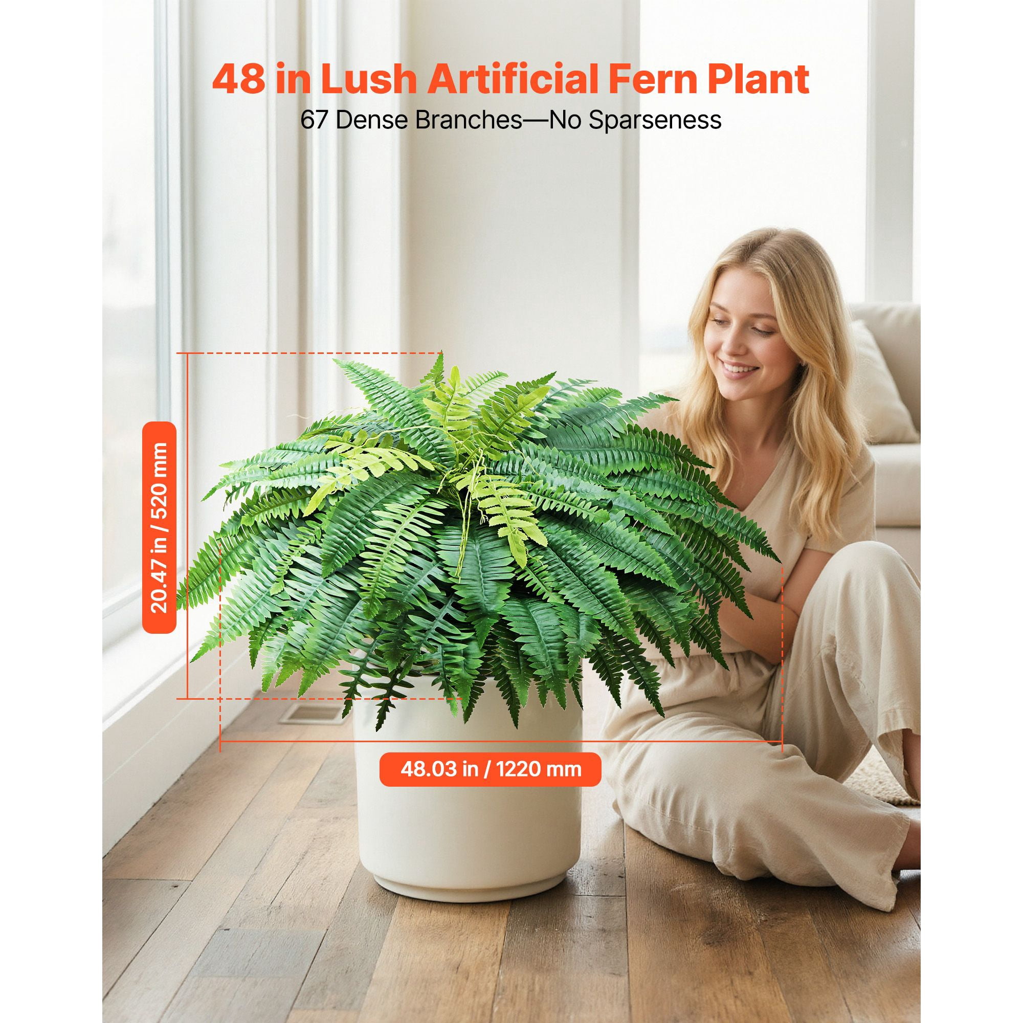 Artificial Fern 2-Pack, 48 Inch Lifelike Silk and PE Plant, Dense Foliage, Weather-Proof LDPE Branches, Hang or Lay Flat, Low Maintenance for Indoor Outdoor Decor
