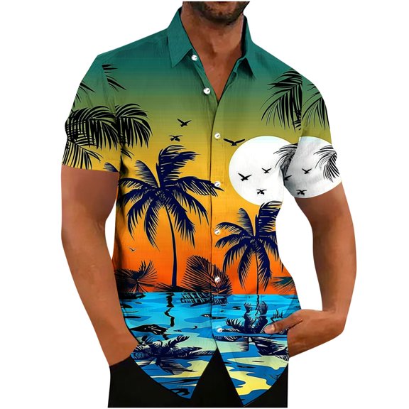 Cllios Hawaiian Shirts for Men Funny Tropical Print Aloha Tops Lightweight Cuban Collared Short Sleeve T-shirts Cotton Button Down Bowling Shirts S-5XL