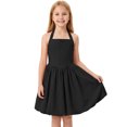thumbnail image 6 of IBTOM CASTLE Kids Girls Halter Bubble Ruffle Dress Summer Sleeveless A-line Solid Color Midi Dress Elegant Formal Prom Gown 10-11 Years Black, 6 of 7