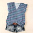 thumbnail image 4 of WULMLEO Women's Casual Striped Top V-Neck Button Down Lightweight Summer Blouse Blue XL, 4 of 5