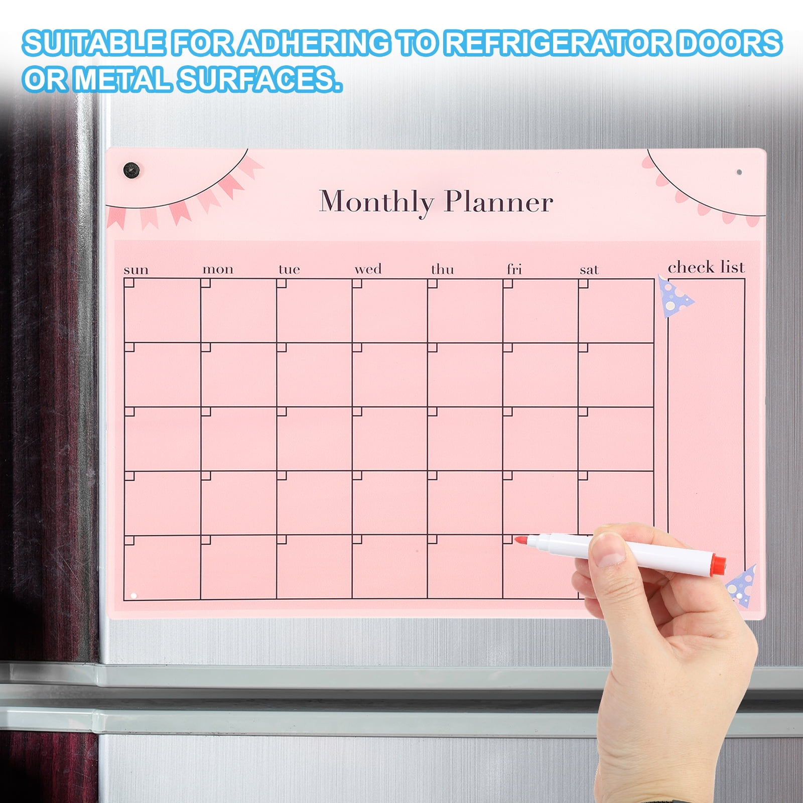 Uxcell Acrylic Magnetic Calendar for Fridge 16"x12", Weekly with Markers, Deep Pink