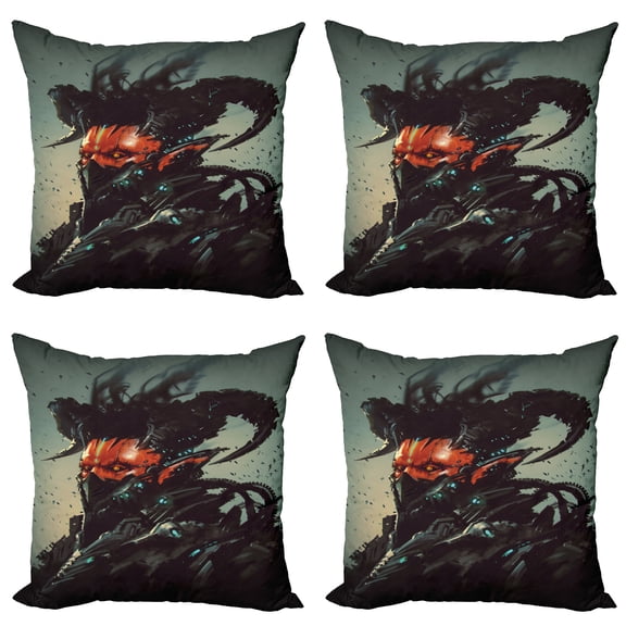 Ambesonne Fantasy Throw Pillow Cover 4 Pack, Romotic Demon Computer, 20", Black Red