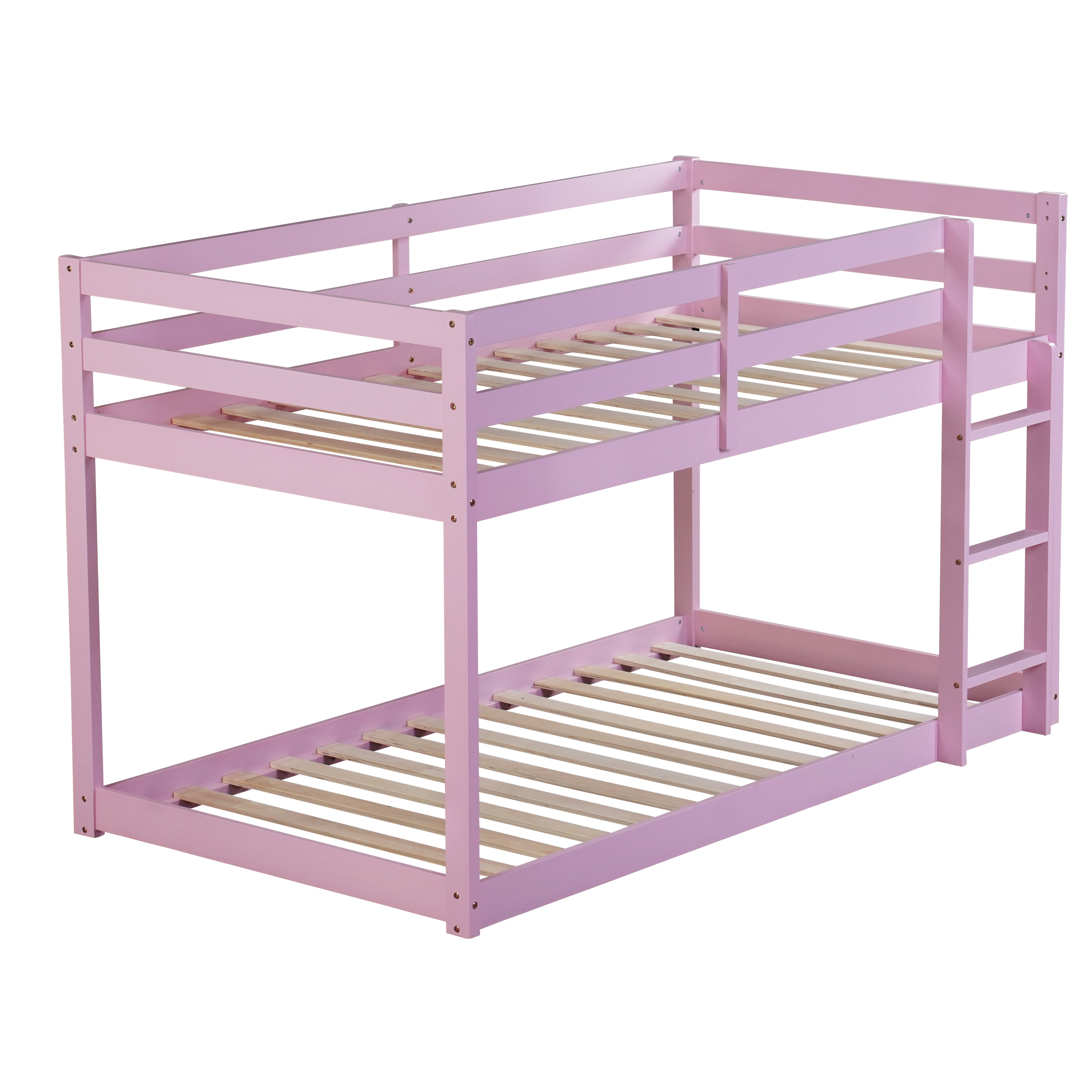 Miniyam Twin over Twin Bunk Bed with Ladder for Kids and Teens, Light Pink