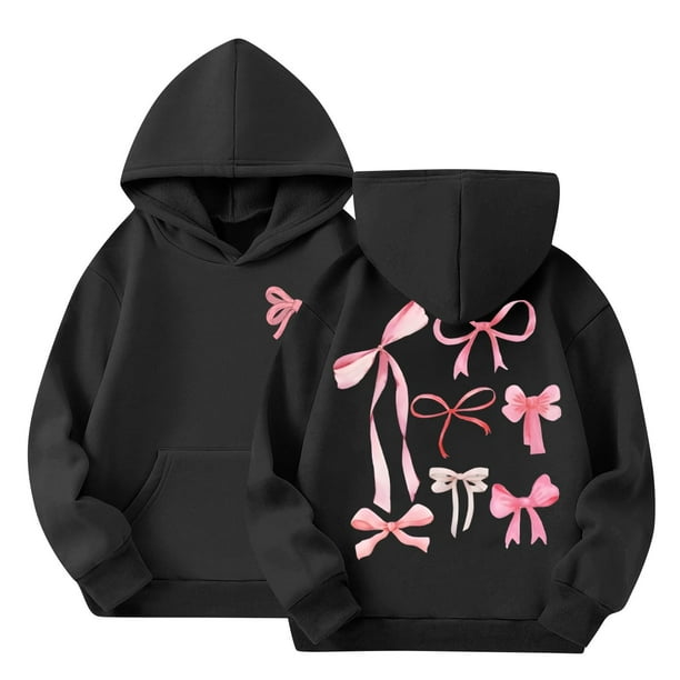 Cowsor Girls hoodies Bow Graphic Long Sleeve Hooded Sweatshirt Cute Pullover Tops